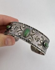 1930 Navajo Fred Harvey Silver Cerrillos Turquoise Whirling Log Thunderbird Cuff - Additional view 10
