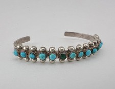 Vtg Fred Harvey Era Zuni Turquoise Sterling Silver 1 Row Snake Eye Cuff Bracelet - Additional view 1