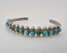 Vtg Fred Harvey Era Zuni Turquoise Sterling Silver 1 Row Snake Eye Cuff Bracelet - Additional view 2