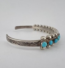 Vtg Fred Harvey Era Zuni Turquoise Sterling Silver 1 Row Snake Eye Cuff Bracelet - Additional view 3