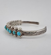 Vtg Fred Harvey Era Zuni Turquoise Sterling Silver 1 Row Snake Eye Cuff Bracelet - Additional view 5