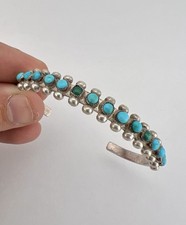 Vtg Fred Harvey Era Zuni Turquoise Sterling Silver 1 Row Snake Eye Cuff Bracelet - Additional view 6