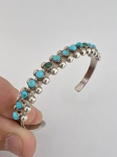 Vtg Fred Harvey Era Zuni Turquoise Sterling Silver 1 Row Snake Eye Cuff Bracelet - Additional view 7