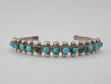 Vtg Fred Harvey Era Zuni Turquoise Sterling Silver 1 Row Snake Eye Cuff Bracelet