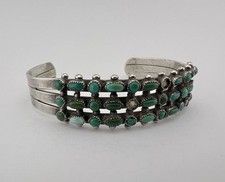 Vtg Fred Harvey Era Zuni Turquoise Sterling Silver 3 Row Snake Eye Cuff Bracelet - Additional view 1