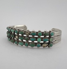 Vtg Fred Harvey Era Zuni Turquoise Sterling Silver 3 Row Snake Eye Cuff Bracelet - Additional view 2