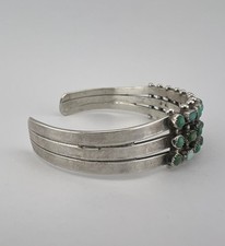 Vtg Fred Harvey Era Zuni Turquoise Sterling Silver 3 Row Snake Eye Cuff Bracelet - Additional view 3