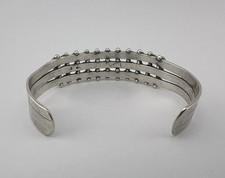 Vtg Fred Harvey Era Zuni Turquoise Sterling Silver 3 Row Snake Eye Cuff Bracelet - Additional view 4