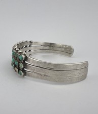 Vtg Fred Harvey Era Zuni Turquoise Sterling Silver 3 Row Snake Eye Cuff Bracelet - Additional view 5