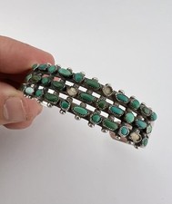 Vtg Fred Harvey Era Zuni Turquoise Sterling Silver 3 Row Snake Eye Cuff Bracelet - Additional view 6