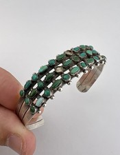 Vtg Fred Harvey Era Zuni Turquoise Sterling Silver 3 Row Snake Eye Cuff Bracelet - Additional view 7