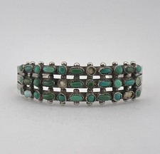 Vtg Fred Harvey Era Zuni Turquoise Sterling Silver 3 Row Snake Eye Cuff Bracelet