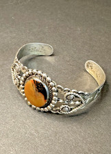 Fred Harvey Era Native American Sterling Bracelet Cuff with Unique Stone Size 6 - Additional view 1