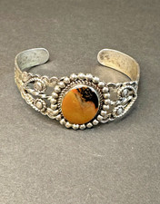 Fred Harvey Era Native American Sterling Bracelet Cuff with Unique Stone Size 6