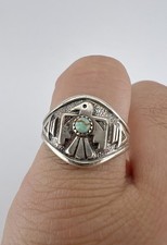 Vtg BELL TRADING POST Fred Harvey Era Sterling Silver Turquoise Thunderbird Ring - Additional view 1