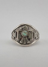 Vtg BELL TRADING POST Fred Harvey Era Sterling Silver Turquoise Thunderbird Ring - Additional view 2