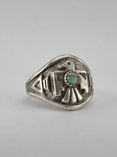Vtg BELL TRADING POST Fred Harvey Era Sterling Silver Turquoise Thunderbird Ring - Additional view 3
