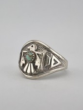 Vtg BELL TRADING POST Fred Harvey Era Sterling Silver Turquoise Thunderbird Ring - Additional view 4
