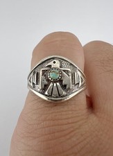 Vtg BELL TRADING POST Fred Harvey Era Sterling Silver Turquoise Thunderbird Ring