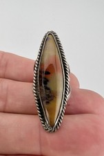 HUGE Old Fred Harvey Era Navajo Petrified Wood Agate Sterling Silver Ring 1 5/8"