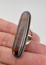 HUGE Old Fred Harvey Era Navajo Petrified Wood Agate Sterling Silver Ring 1 7/8