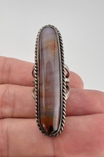 HUGE Old Fred Harvey Era Navajo Petrified Wood Agate Sterling Silver Ring 1 7/8"