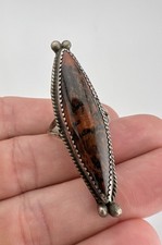 HUGE Old Fred Harvey Era Navajo Petrified Wood Agate Sterling Silver Ring 2
