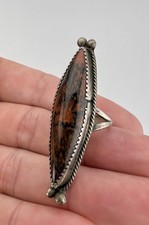 HUGE Old Fred Harvey Era Navajo Petrified Wood Agate Sterling Silver Ring 2