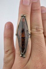 HUGE Old Fred Harvey Era Navajo Petrified Wood Agate Sterling Silver Ring 2
