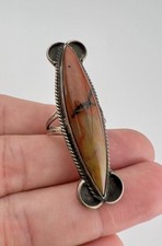 HUGE Old Fred Harvey Era Navajo Petrified Wood Agate Sterling Silver Ring 2