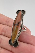 HUGE Old Fred Harvey Era Navajo Petrified Wood Agate Sterling Silver Ring 2