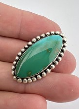 Vtg Fred Harvey Era Navajo Sterling Silver Royston Turquoise Oval Pin Brooch - Additional view 1