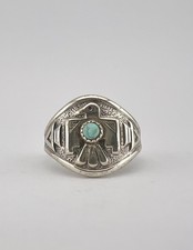 Vtg BELL TRADING POST Fred Harvey Era Sterling Silver Turquoise Thunderbird Ring - Additional view 2