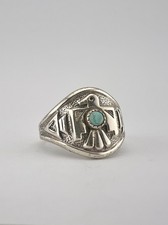 Vtg BELL TRADING POST Fred Harvey Era Sterling Silver Turquoise Thunderbird Ring - Additional view 3