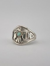 Vtg BELL TRADING POST Fred Harvey Era Sterling Silver Turquoise Thunderbird Ring - Additional view 4