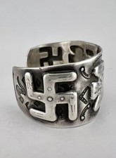 1930's Navajo Fred Harvey Silver Stamped Whirling Log Thunderbird Cuff Bracelet - Additional view 3