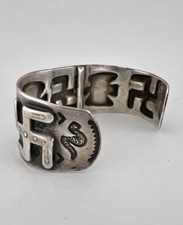 1930's Navajo Fred Harvey Silver Stamped Whirling Log Thunderbird Cuff Bracelet - Additional view 9