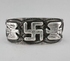 1930's Navajo Fred Harvey Silver Stamped Whirling Log Thunderbird Cuff Bracelet
