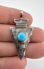 Vtg Fred Harvey Era Navajo Sterling Silver Turquoise Stamped Arrowhead Pendant