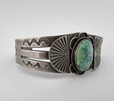 Vtg Fred Harvey Era Navajo Sterling Silver Cerrillos Turquoise Cuff Bracelet - Additional view 1