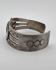 Vtg Fred Harvey Era Navajo Sterling Silver Cerrillos Turquoise Cuff Bracelet - Additional view 6