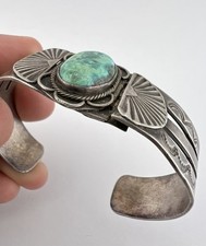Vtg Fred Harvey Era Navajo Sterling Silver Cerrillos Turquoise Cuff Bracelet - Additional view 8