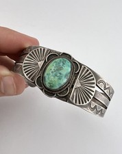 Vtg Fred Harvey Era Navajo Sterling Silver Cerrillos Turquoise Cuff Bracelet - Additional view 9