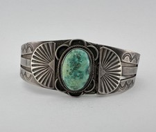 Vtg Fred Harvey Era Navajo Sterling Silver Cerrillos Turquoise Cuff Bracelet