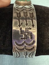 VTG NAVAJO STAMPED  STERLING F. HARVEY ERA?  TURQUOISE  BRACELET UNSIGNED - Additional view 1