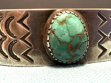 VTG NAVAJO STAMPED  STERLING F. HARVEY ERA?  TURQUOISE  BRACELET UNSIGNED - Additional view 16