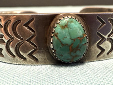 VTG NAVAJO STAMPED  STERLING F. HARVEY ERA?  TURQUOISE  BRACELET UNSIGNED - Additional view 3