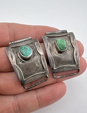 Vtg Fred Harvey Era Navajo Sterling Silver Turquoise Stamped Men's Watch Tips - Additional view 1
