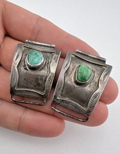 Vtg Fred Harvey Era Navajo Sterling Silver Turquoise Stamped Men's Watch Tips - Additional view 2