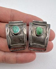 Vtg Fred Harvey Era Navajo Sterling Silver Turquoise Stamped Men's Watch Tips